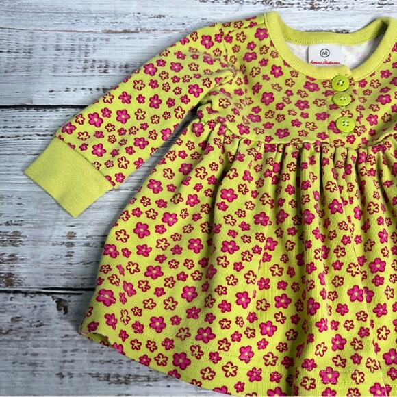 Hanna Andersson 60 3-6 Months Dress Green Pink Floral Disty Floral Long Sleeve - Picture 4 of 9